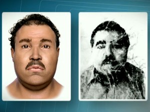 Fotos da reconstituição do rosto do corpo esquartejado (à esq.) em comparação com a do motorista (Foto: Reprodução / TV Globo)